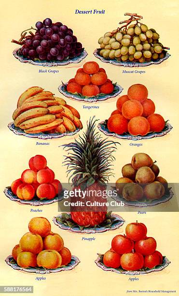 Mrs Beeton s cookery book - dessert fruit : Black grapes, Muscat grapes, Tangerines, Bananas, Oranges, Peaches, Pears, Pineapple, Apples.New edition...