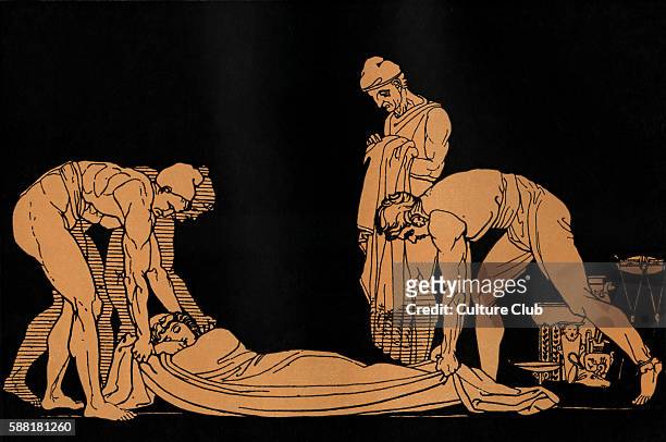 Homer, The Odyssey. Caption reads: Ulysses asleep laid on his own coast by the Phaeacian sailors. Homer, blind Greek poet, c. 800 - 600 BCE, Trojan...