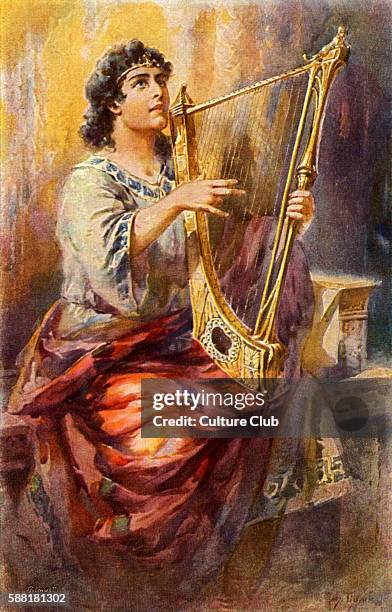 King David playing the harp .