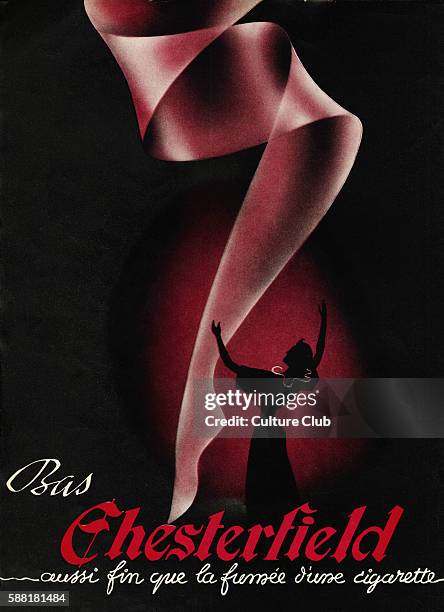 Advertisement for Chesterfield stockings, Aussi fins que la fumée dune cigarette . From French Magazine Formes et Couleurs dated 1945.