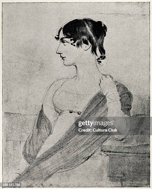 Maria Edgeworth, illustrated portrait. Irish novelist. 1 January 1767- 22 May 1849. From a drawing by Joseph Slater.