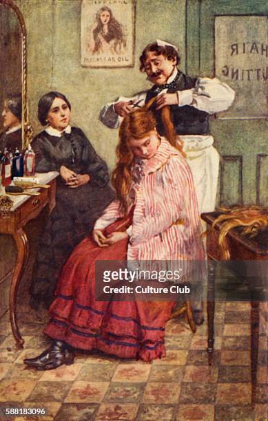 Little Women by Louisa May Alcott - portrait of Jo having her hair cut to sell to raise money so that her mother can visit her father. Chapter XV: A...