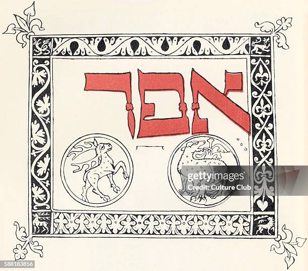 Kabbalist / kabbalistic symbols drawn around the Hebrew word Amar . Opening passage in 13th century festival prayer book.