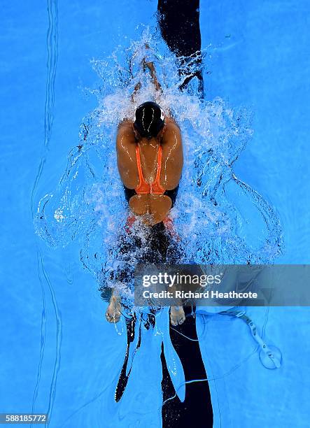 Kanako Watanabe of Japan competes in the Women's 200m Breaststroke heat on Day 5 of the Rio 2016 Olympic Games at the Olympic Aquatics Stadium on...