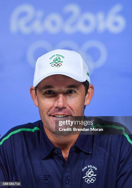 Rio , Brazil - 10 August 2016; Padraig Harrington of Ireland during a press conference after a practice round ahead of the Men's Strokeplay...