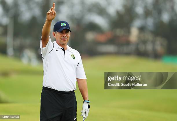 Adilson da Silva of Brazil waits in a fairway during a practice round on Day 4 of the Rio 2016 Olympic Games at Olympic Golf Course on August 10,...