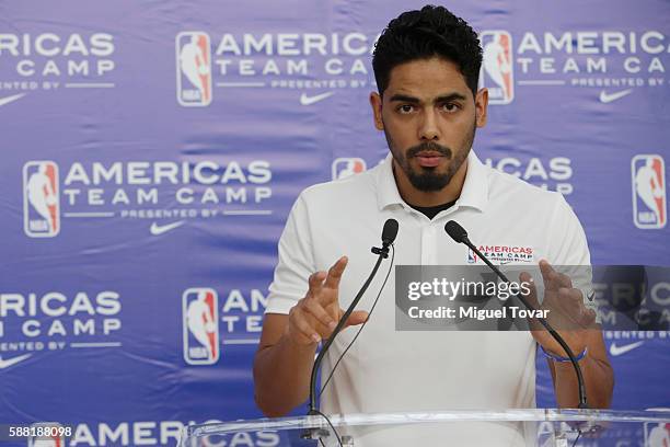 Player Jorge Gutierrez speaks during an NBA Americas Team Camp Press Conference at Centro Nacional de Desarrollo de Talento Deportivo y Alto...