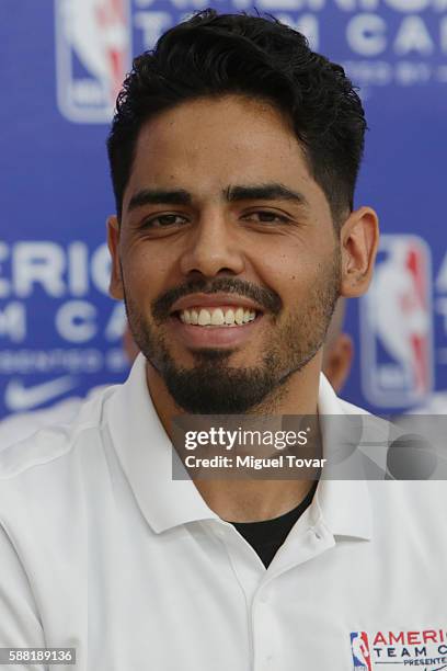 Player Jorge Gutierrez speaks during an NBA Americas Team Camp Press Conference at Centro Nacional de Desarrollo de Talento Deportivo y Alto...