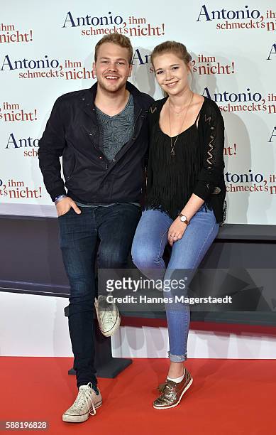 Ben Muenchow and Farina Flebbe attend the premiere of the film 'Antonio, ihm schmeckt's nicht' at Mathaeser Filmpalast on August 10, 2016 in Munich,...