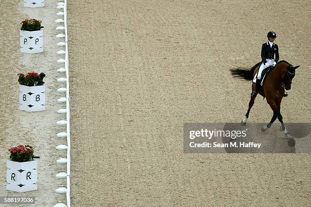 Yvonne Losos de Muniz of Dominican Republic riding Foco Loco W during the Dressage Individual Grand Prix event on Day 5 of the Rio 2016 Olympic Games...