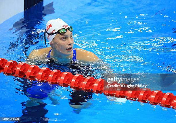 Penny Oleksiak of Canada competes in the Women's 100m Freestyle Heats on Day 5 of the Rio 2016 Olympic Games at the Olympic Aquatics Stadium on...