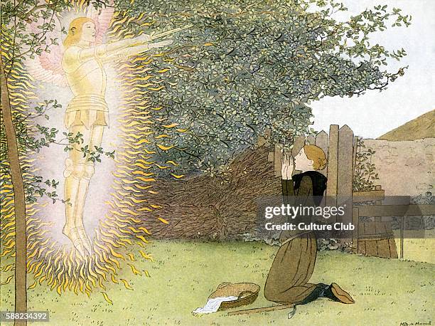 Archangel Michael appears to Joan of Arc in her fathers garden. Aged 13 years old. As a teenager, Joan was reported to have heard voices of Saints...