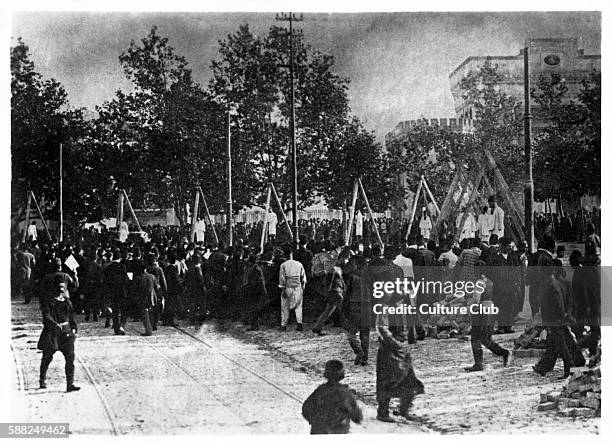 Hanging on tripods. Systematic killing of the Armenian population of the Ottoman Empire during and just after World War I, 1915 Also known as...