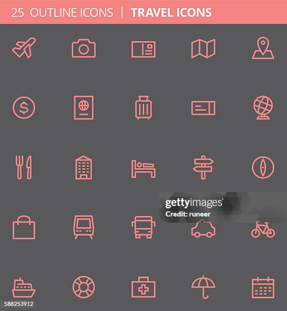 travel outline icons (set of 25) - spartan cruiser stock illustrations