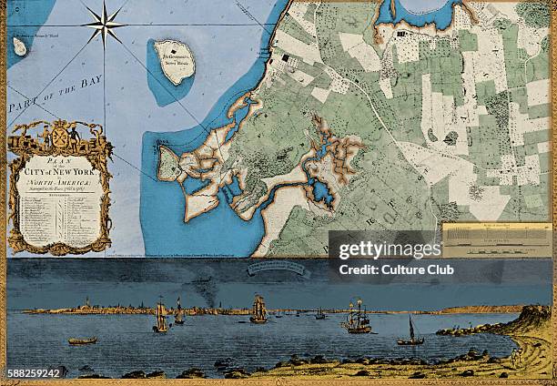 Map of the City of New York with a South West View of the City From Governor s Island - from an engraving published in London by Jefferys and Faden,...