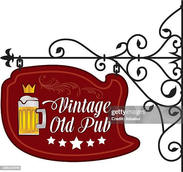retro styled sign pub - cast iron stock illustrations