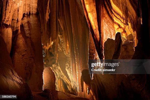 stalattite in grotta - roccia carsica foto e immagini stock