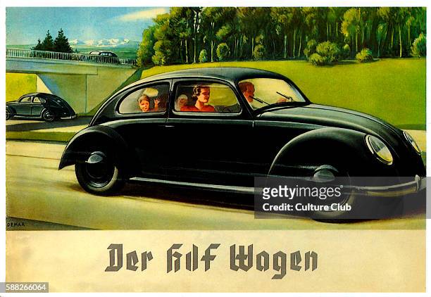 Volkswagen Advertisement, 1930s. Caption: Der kdf Wagen/ The kdf Car. Kdf stands for Kraft durch Freude . Name for large state-controlled leisure...