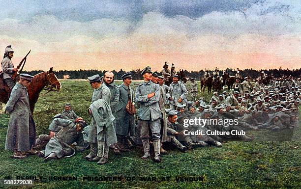 French army at the Battle of Verdun. 21st of February  18th of December 1916. German prisoners of war. English version of postcard with offical...