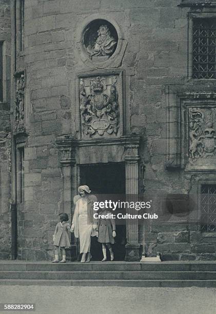 Queen Elizabeth , later Queen Mother, and Princess Elizabeth , later Elizabeth II, at Glamis Castle, early 1930s, beside Princess Margaret .