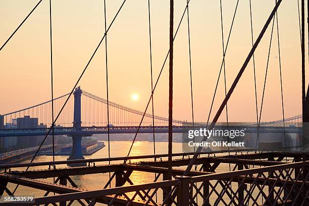 view from brooklyn bridge at sunrise. - oli kellett stock-fotos und bilder