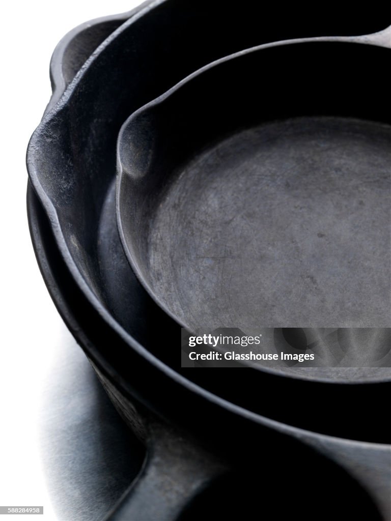 Three Old Cast Iron Pans