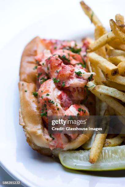 lobster roll and french fries - lobster roll stock pictures, royalty-free photos & images