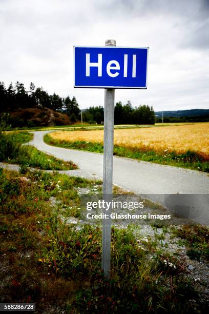 hell road sign - hell norway stock pictures, royalty-free photos & images