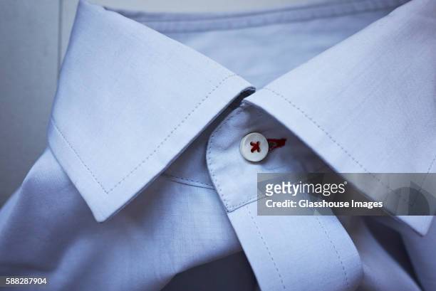 buttoned shirt collar, close-up - collar stock pictures, royalty-free photos & images