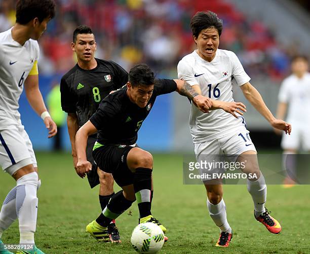 Korea Republic's player Kwon Chang-Hoon vies for the ball with Mexico's player Michael Perez during the Rio 2016 Olympic Games first Round Group C...