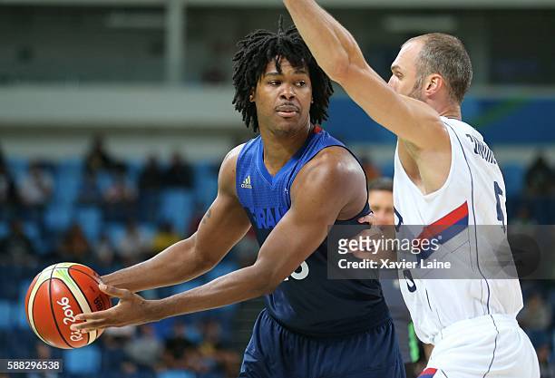 Mickael Gelabale of France in action during the preleminary round group A, betwenn France and Serbia at Carioca Arena 1 on August 10, 2016 in Rio de...