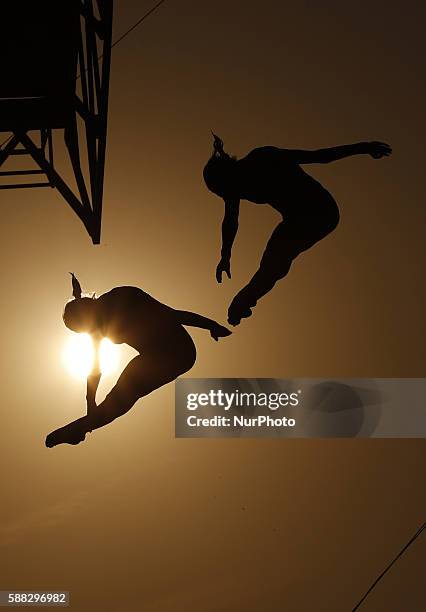 Mexico's Alejandra Orozco and Paola Espinosa compete during the women's synchronised 10m platform diving at the 2016 Rio Olympic Games in Rio de...