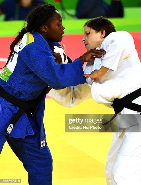 Tina Trestenjak of Slovenia competes during the final of women's 63KG judo between Tina Trestenjak of Slovenia and Clarisse Agbegnenou of France at...