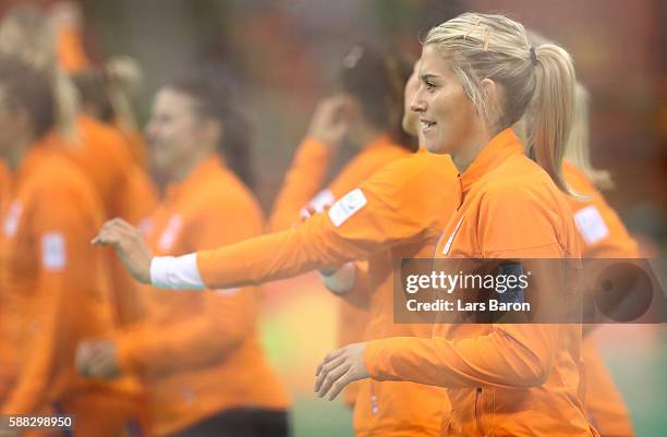Estavana Polman of Netherlands is seen during the Womens Preliminary Group A match between Norway and Angola at Future Arena on August 10, 2016 in...