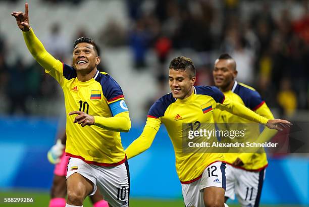 Teofilo Gutierrez of Colombia celebrates their first goal during the match between Colombia and Nigeria mens football for the Olympic Games Rio 2016...