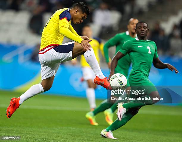 Teofilo Gutierrez of Colombia scores their first goal during the match between Colombia and Nigeria mens football for the Olympic Games Rio 2016 at...
