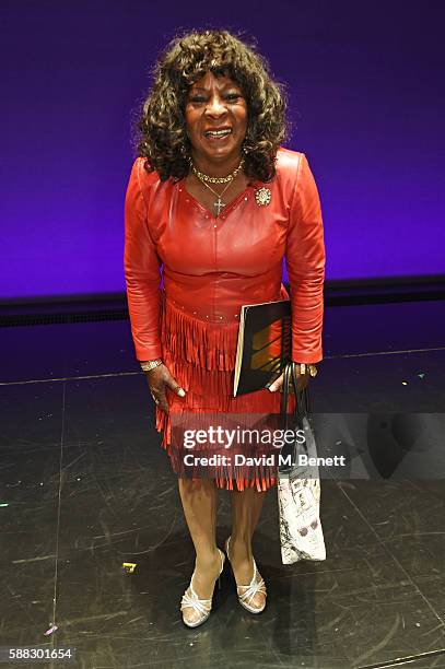 Martha Reeves of 'Martha and the Vandellas' poses backstage following a performance of "Motown The Musical" at Shaftesbury Theatre on August 10, 2016...