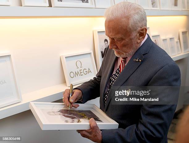 Buzz Aldrin attends the Cocktails In Space night at OMEGA House Rio 2016 on August 10, 2016 in Rio de Janeiro, Brazil.