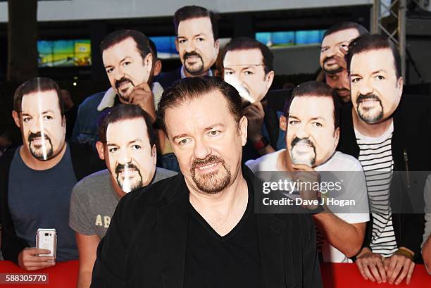 Ricky Gervais attends the World premiere of "David Brent: Life on the Road" at Odeon Leicester Square on August 10, 2016 in London, England.