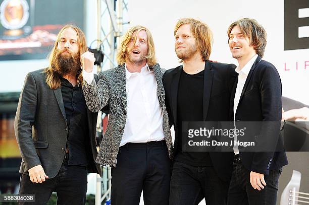 Members of the band Foregone Conclusion attend the World premiere of "David Brent: Life on the Road" at Odeon Leicester Square on August 10, 2016 in...