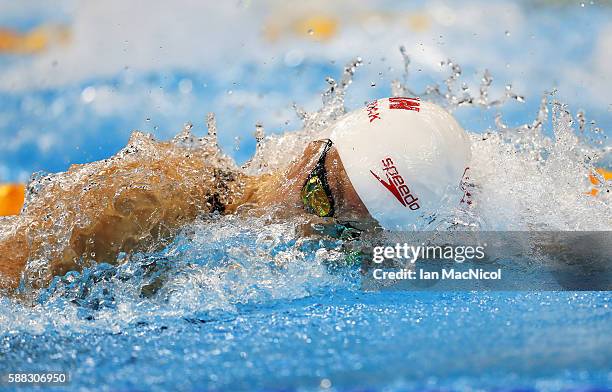 Penny Oleksiak of Canada competes in the semi final of the Women's 100m Freestyle on Day 5 of the Rio 2016 Olympic Games at the Olympic Aquatics...