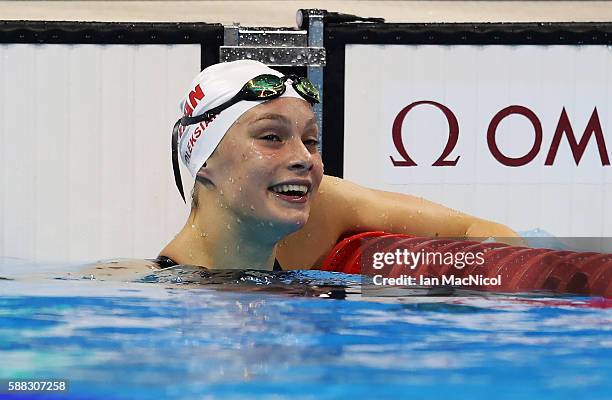 Penny Oleksiak of Canada competes in the semi final of the Women's 100m Freestyle on Day 5 of the Rio 2016 Olympic Games at the Olympic Aquatics...