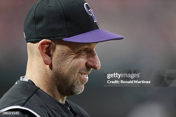 Manager Walt Weiss of the Colorado Rockies during play against the Texas Rangers at Globe Life Park in Arlington on August 10, 2016 in Arlington,...