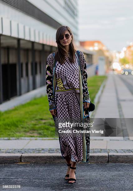 Guest wearing a dress outside Lala Berlin during the first day of the Copenhagen Fashion Week Spring/Summer 2017 on August 10, 2016 in Copenhagen,...