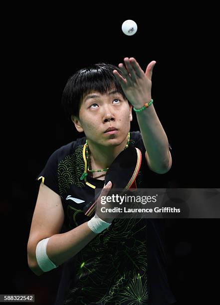 Li Xiaoxia of China in actionduring the Womens Table Tennis Singles Final match against Ning Ding of China dat Rio Centro on August 10, 2016 in Rio...