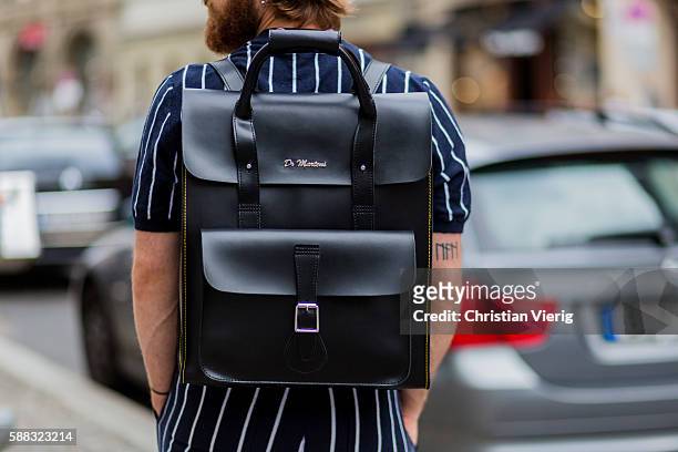Dr. Martens backpack during the first day of the Copenhagen Fashion Week Spring/Summer 2017 on August 10, 2016 in Copenhagen, Denmark.