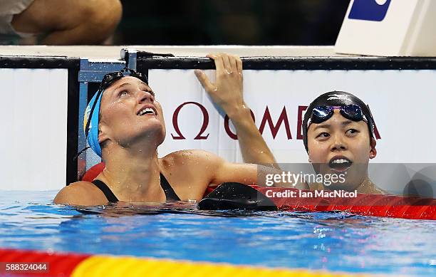 Mireia Garcia Belmonte of Spain celebrates winning the Women's 200m Butterfly on Day 5 of the Rio 2016 Olympic Games at the Olympic Aquatics Stadium...