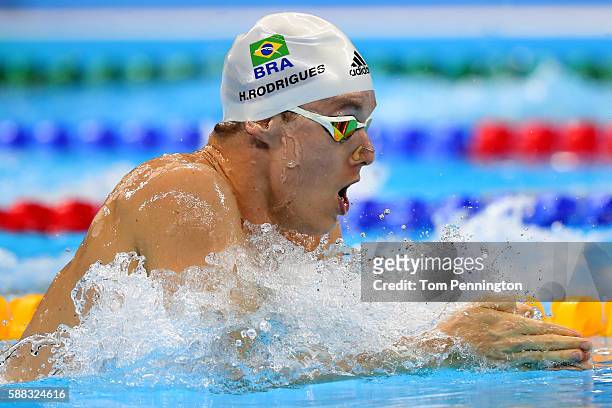 Henrique Rodrigues of Brazil competes in the first Semifinal of the Men's 200m Individual Medley on Day 5 of the Rio 2016 Olympic Games at the...