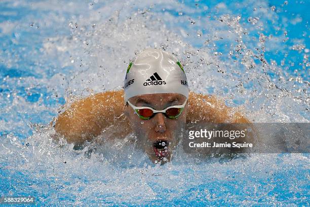 Henrique Rodrigues of Brazil competes in the first Semifinal of the Men's 200m Individual Medley on Day 5 of the Rio 2016 Olympic Games at the...