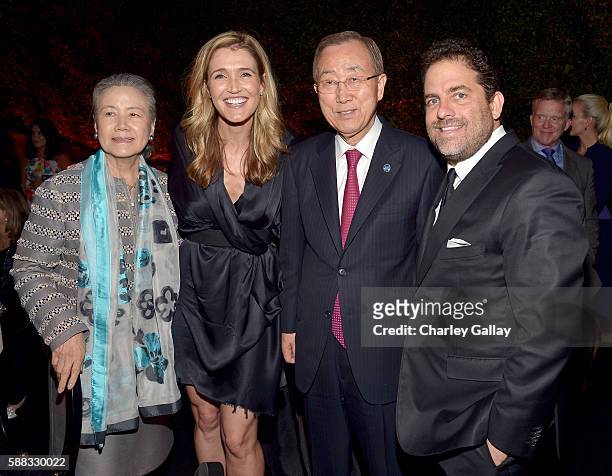 Yoo Soon-taek, journalist Anna Coren, UN Secretary-General Ban Ki-moon, and host Brett Ratner attend the special event for UN Secretary-General Ban...